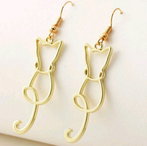 Kitty Cat Silhouette Gold-tone Dangling Earrings - Picture 5 of 6